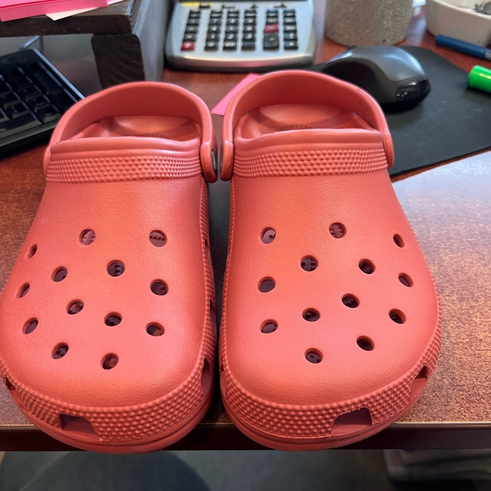 Strawberry Colored Crocs worn one time